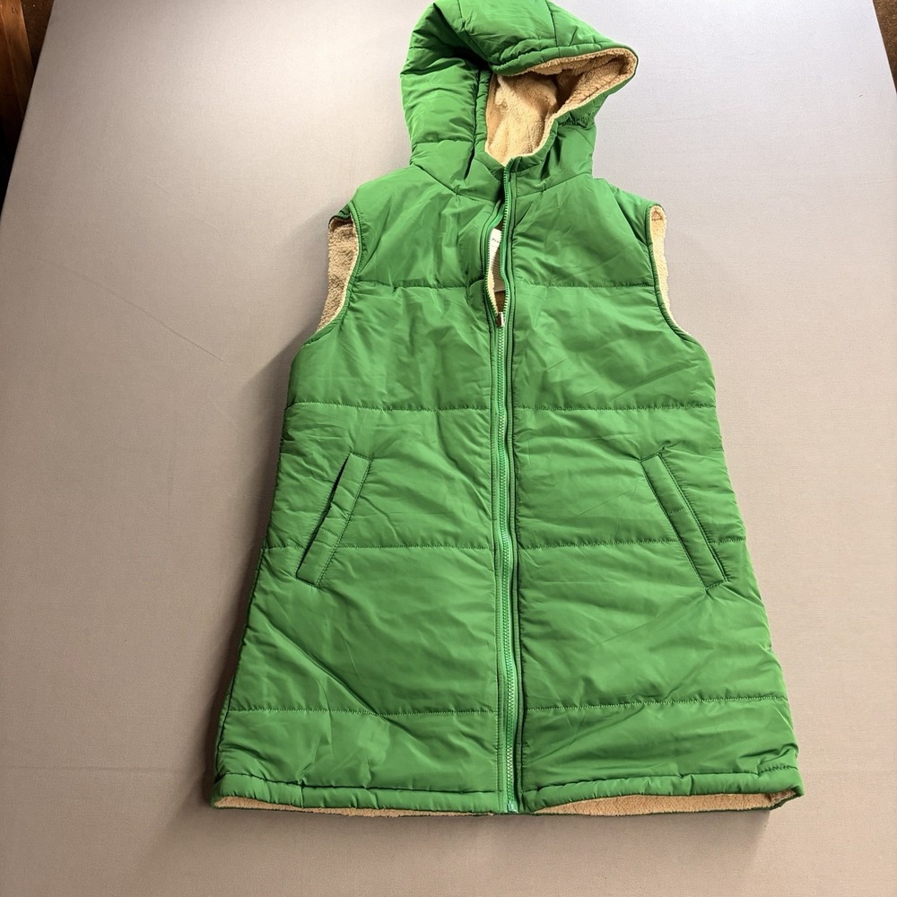 PrettyGarden Womens Puffer Vest Small Green Sherpa Lined Hooded NWT